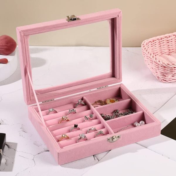 Jewelry Storage Box, Earrings Rings Simple Jewelry ,box With Transparent Window (random Color)